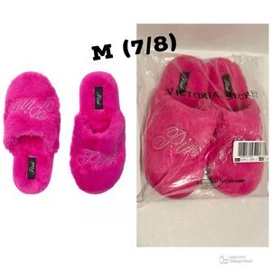 VS PINK NWT Pink Fire Bling Faux Fur Closed Toe Slippers